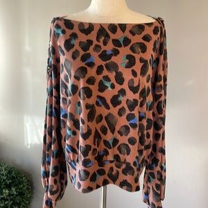 NWT ADORA animal print SOFT COZY fleece knit top accent buttons boat neck M